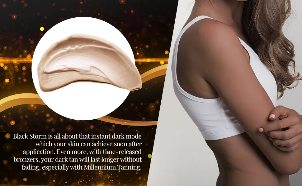 Millenium Tanning - Black Storm Premium Tanning Lotion  60x Auto-Darkening Tan Technology Extreme Silicone Bronzer - 13.5 Ounce - Millennium Tanning indoor tanning lotion with bronzer