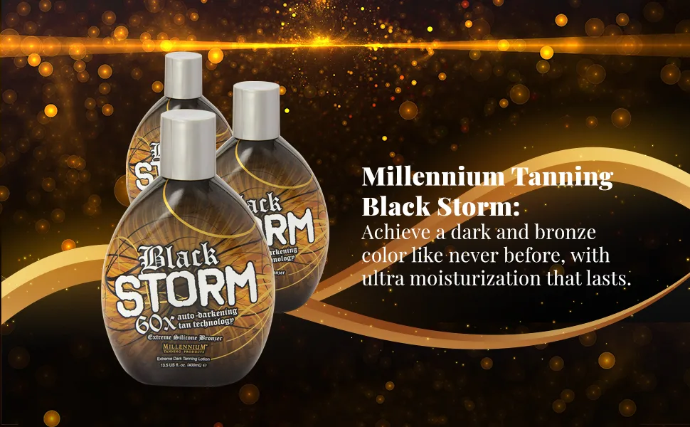 Millenium Tanning - Black Storm Premium Tanning Lotion  60x Auto-Darkening Tan Technology Extreme Silicone Bronzer - 13.5 Ounce - Millennium Tanning indoor tanning lotion