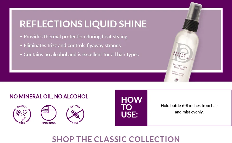 Design Essentials Reflections Liquid Shine Humidity-Resistant Hair Polish Spray  4 Ounce - Reflections Liquid Shine