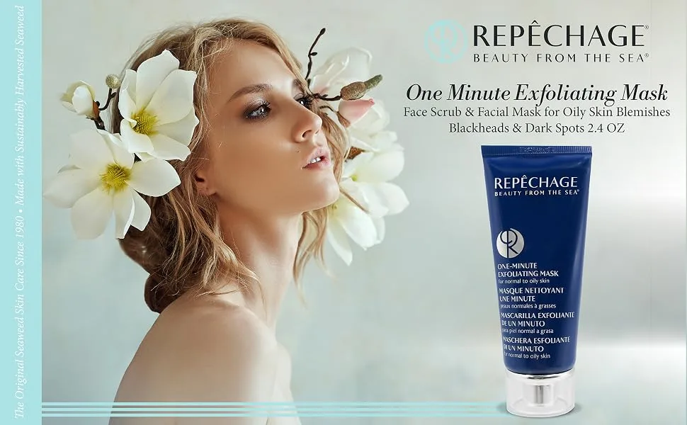 Repechage One Minute Exfoliating Mask - Face Scrub & Facial Mask for Oily Skin Blemishes Blackheads & Dark Spots 2.4 OZ - Repechage One minute mask header