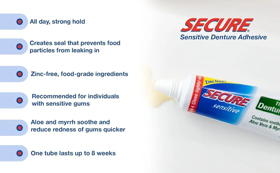 Secure Sensitive  Denture Adhesive  1.4 Oz (40 G) - Secure Sensitive Features