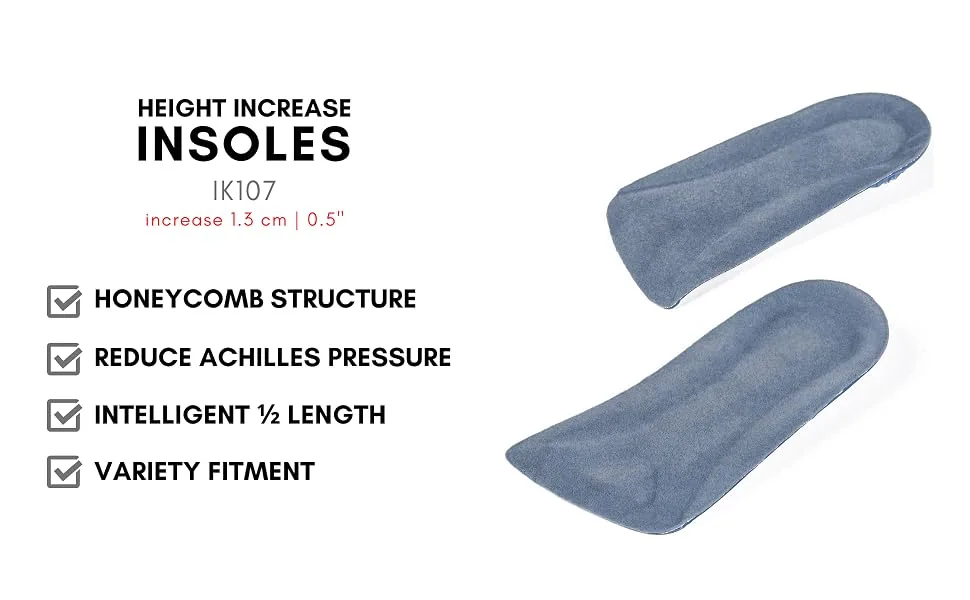 Height Increase Elevator Half Insole for Men 1/2 inch Taller Heel Lift Insert - Silicon Honeycomb Shaped Gel - IK107 - 1