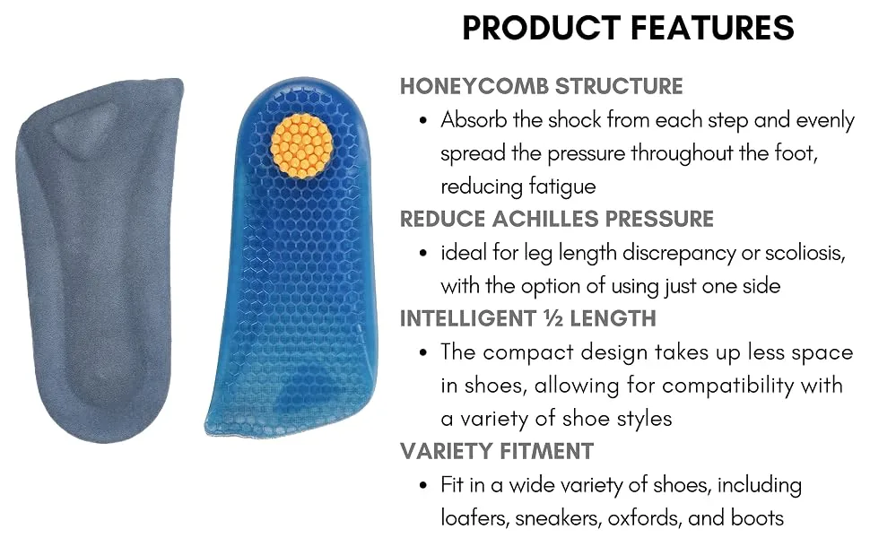 Height Increase Elevator Half Insole for Men 1/2 inch Taller Heel Lift Insert - Silicon Honeycomb Shaped Gel - IK107 - 2