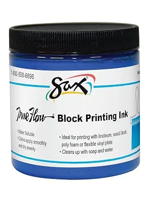 Sax 461918 True Flow Water Soluble Block Printing Ink - 8 Ounce Jar - Blue - Blue ink