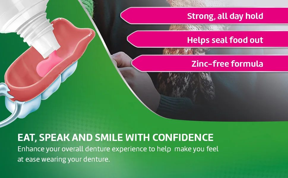 Super Poligrip Original Formula Zinc Free Denture and Partials Adhesive Cream  2.4 ounce - eat, speak and smile with confidence