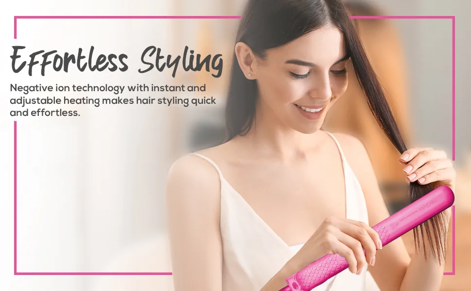 Herstyler Ceramic Flat Straightener Pink - flat iron hair straightener
