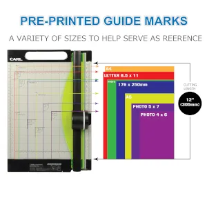 CARL 12 inch-Green Friendly  Professional Rotary Paper Trimmer  12-inch  15 Sheet Cutting Capacity  Black and Silver - pre-printed guide marks RT-200N
