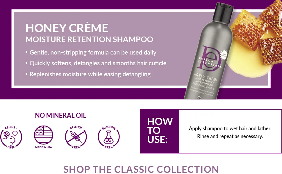 Design Essentials Honey Creme Moisture Retention Super Detangling Conditioning Shampoo  32 Ounce - Honey Creme Moisture Retention Shampoo