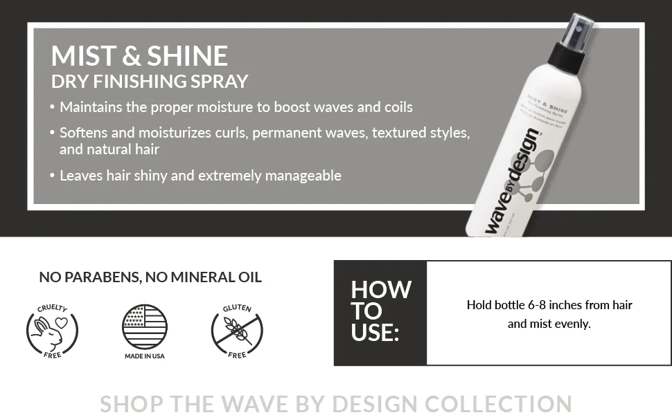 Design Essentials Wave By Design Mist & Shine Dry Finishing Spray - Moisturizes & Add Shine - 8 Oz - Wave by design Mist & Shine dry finishing spray