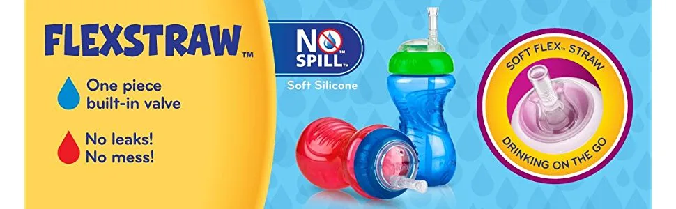 Nuby No-Spill Cup with Flex Straw  10 Ounce  Colors May Vary - flex straw