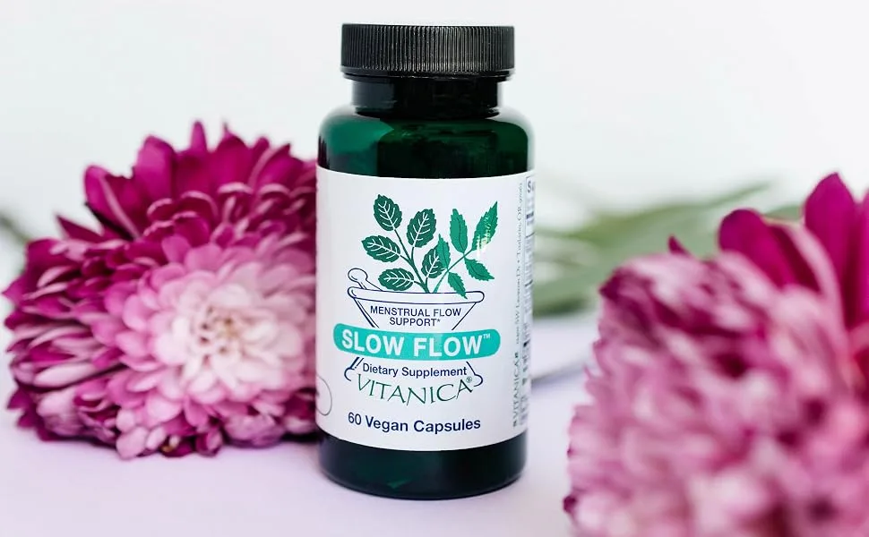 Vitanica Slow Flow  Menstrual Flow Support  Vegan  60 Capsules (Slow Flow Pro Logo) - slow flow