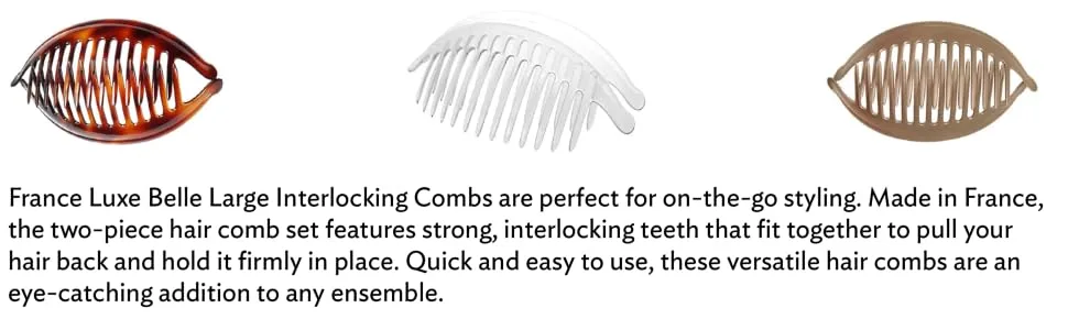 France Luxe Belle Larger Interlocking Comb  Tortoise  Set of 2 - An Excellent Styling Solution For Long/Thick or Curly Hair - hair comb