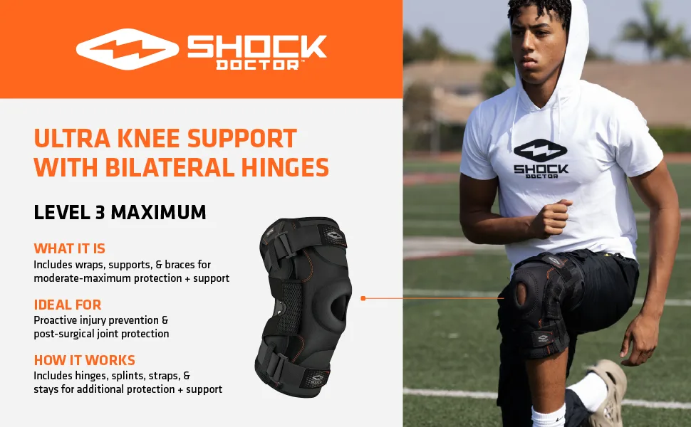 Shock Doctor Compression Knee Brace for Men & Women  Maximum Support  Adjustable Dual Hinges Black Large - product information 1