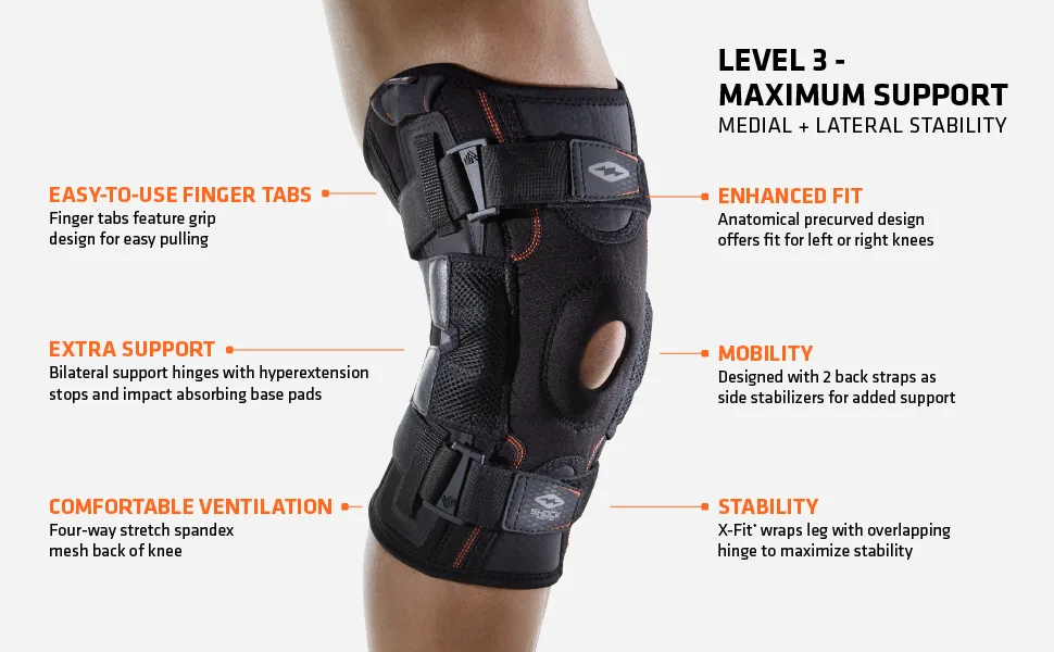 Shock Doctor Compression Knee Brace for Men & Women  Maximum Support  Adjustable Dual Hinges Black Large - product information 2