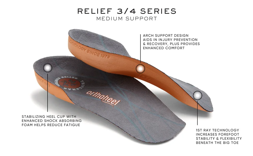 Vionic Relief 3/4 Length Orthaheel Insoles Size: Xs: Women's 4.5-6 / Men's 3.5-5 - Vionic Unisex Relief 3/4 Length Orthotic Shoe Insole