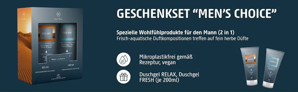 Dresdner Essenz Dresdner Essenz Men's Choice Gift Set - Fresh and Relaxing Shower Gel - Gift Set for Men - Vegan - 2 x 200 ml - Coffret cadeau Essence de Dresde - Men's Choice