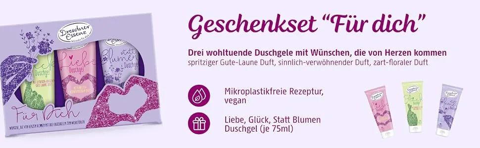  Dresdner Essenz Dresdner Essenz Gift Set "For You" - Soothing Shower Gel - Unisex - Vegan - 3 x 75 ml - Coffret cadeau bannière pour toi
