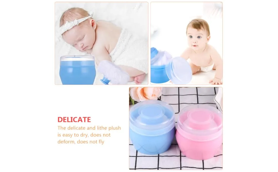  CIMAXIC 2Pcs Baby Plush Puff And After Bath Container Powder Container With Puff Body Powder Case Sponge Baby Makeup Powder - product information 2