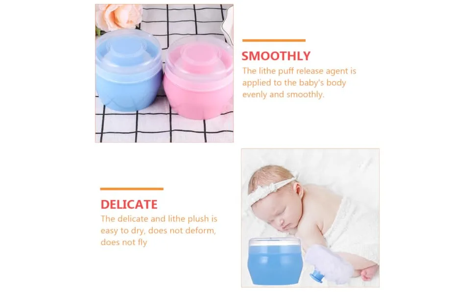  CIMAXIC 2Pcs Baby Plush Puff And After Bath Container Powder Container With Puff Body Powder Case Sponge Baby Makeup Powder - product information 7