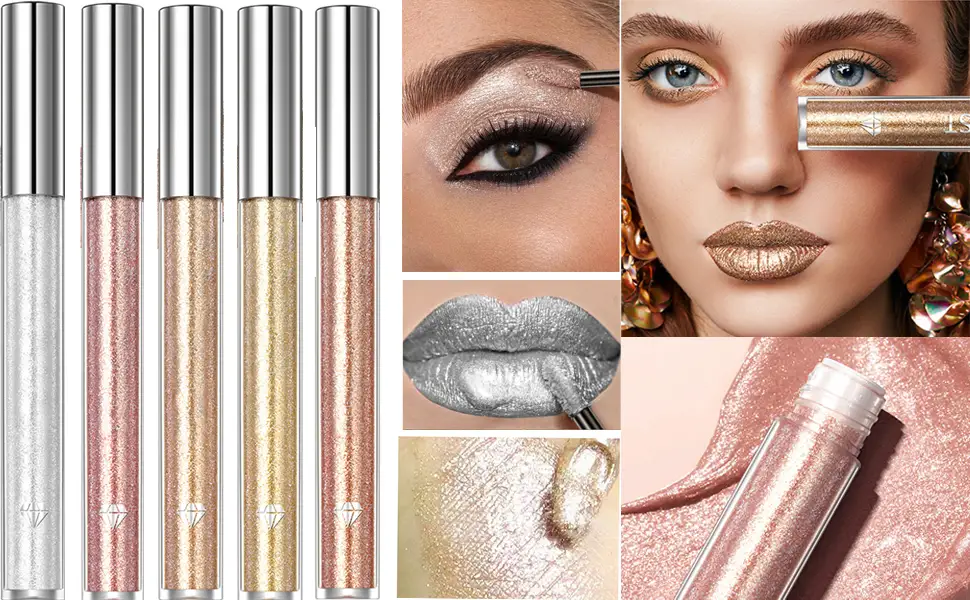  Dyceittdia Liquid Lipstick 2.4g Non-stick Lipstick Glitter Lipstick Long-Lasting Colour Makeup with Diamond Eyeshadow Silver Lipstick Lipsticks - Lipsticks