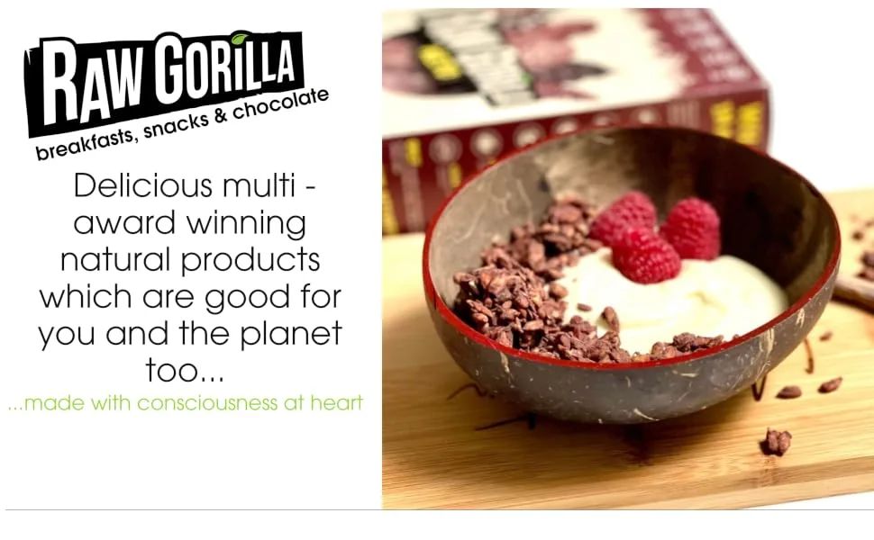 Raw Gorilla Raw Gorilla Organic Peanut Butter and Chocolate Breakfast Cereal 1 x 250g Pack | Vegan No Added Sugar Low Carb 6g Net Carb Cereal - Présentation :