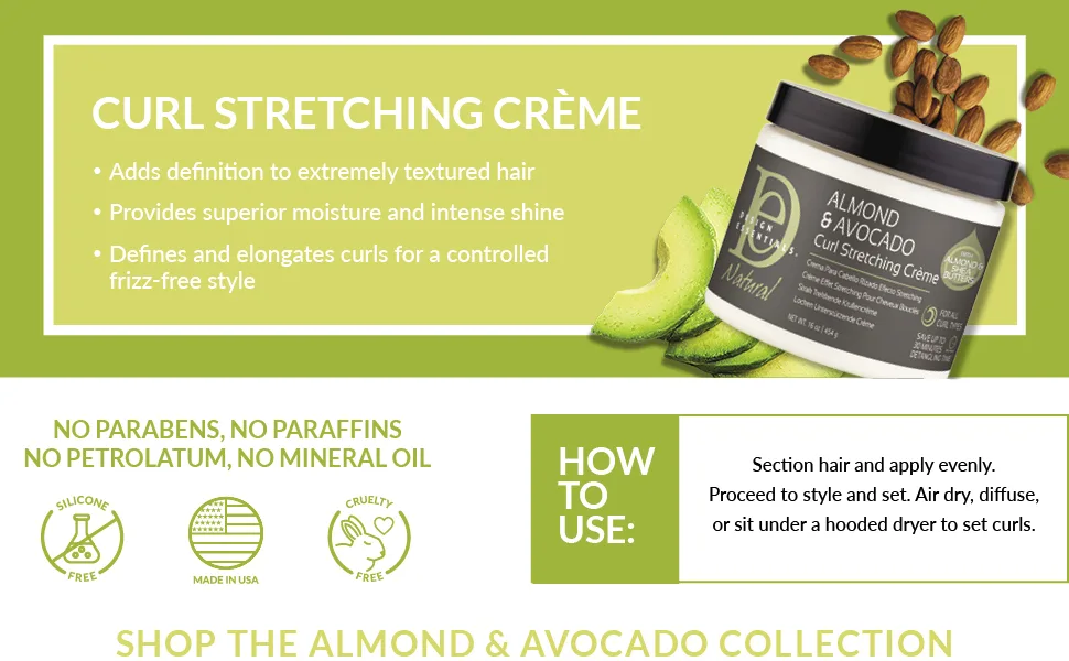 Design Essentials Natural Almond & Avocado Curl Stretching Cream For All Curl Types  Stretching Cr me  16 Fl Oz - Curl Stretching Creme