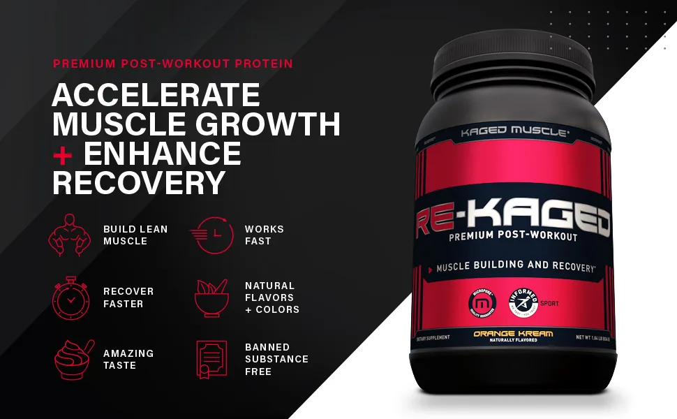 Kaged Muscle Re-Kaged - post workout kaged muscle builder protein whey isolate powder creatine bcaa recovery strength