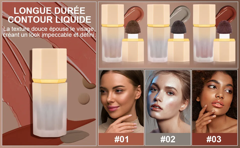  LOPHE Liquid contour stick liquid bronzing stick waterproof with cushion applicator long-lasting contour cream for a natural bronzed look (#01 Light Brown) - product information 2