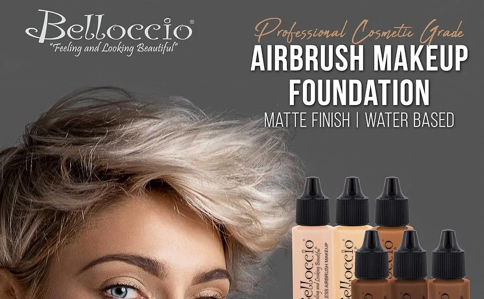 Belloccio's Professional Cosmetic Airbrush Makeup Foundation 1/2oz Bottle: Buff- Light with Golden Undertones - Belloccio Professional Cosmetic Grade Airbrush Makeup Foundation Matte Finish, Water Based