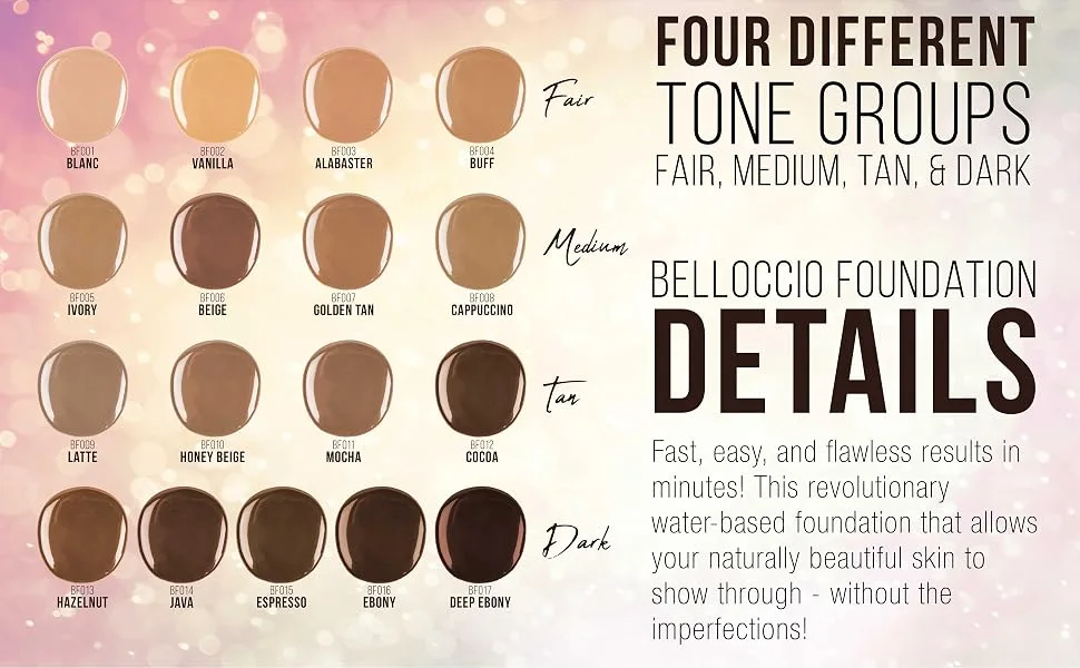Belloccio's Professional Cosmetic Airbrush Makeup Foundation 1/2oz Bottle: Buff- Light with Golden Undertones - Belloccio Professional Cosmetic Grade Airbrush Makeup Foundation Matte Finish, Water Based