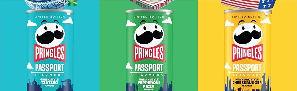  Pringles Pringles Cheeseburger Chips | Passport Limited Edition | Single Pack (1 x 185g) - Pringles, chips, copeaux empilables, chips de pommes de terre, jetons américains, chips tranchants