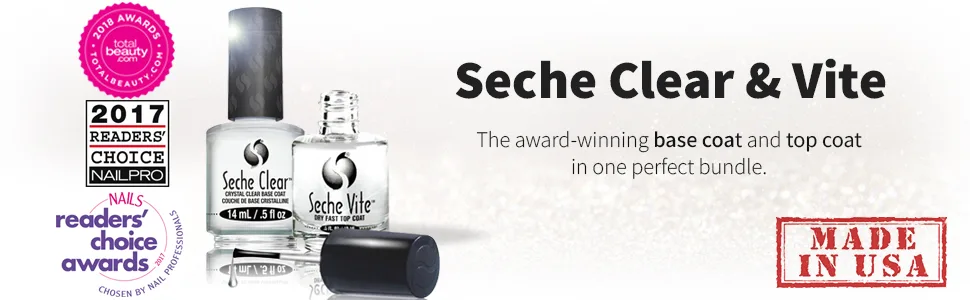 Seche Clear and Seche Vite  Base Coat and Top Coat for Nail Polish - Seche Clear and Seche Vite Bundle, Base Coat and Top Coat pack