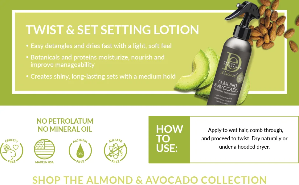 Design Essentials Natural Twist & Set Setting Lotion For All Curl Types W/ Strengthening Vitamins & Proteins - Almond & Avocado Collection - 8 Oz - Twist & Set Setting Lotion