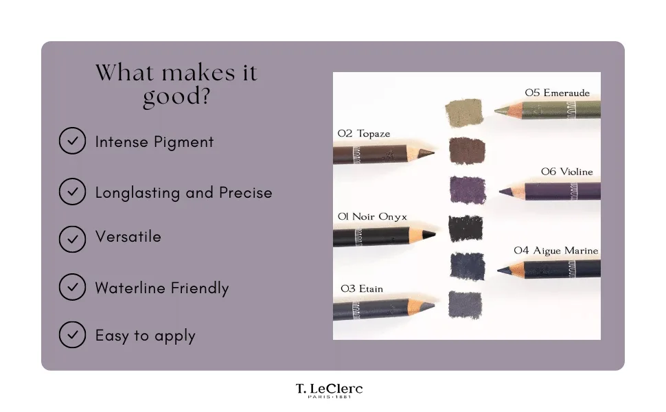 T. Leclerc Eyeliner Pencil - Long Lasting Precision Sharp Tip Eye Pencil for Water Line & Lash Line Use as Highlighter  Concelear  Under Eye Smudge Proof Smokey Eye Makeup Easy to Color (Violine) - Smokey