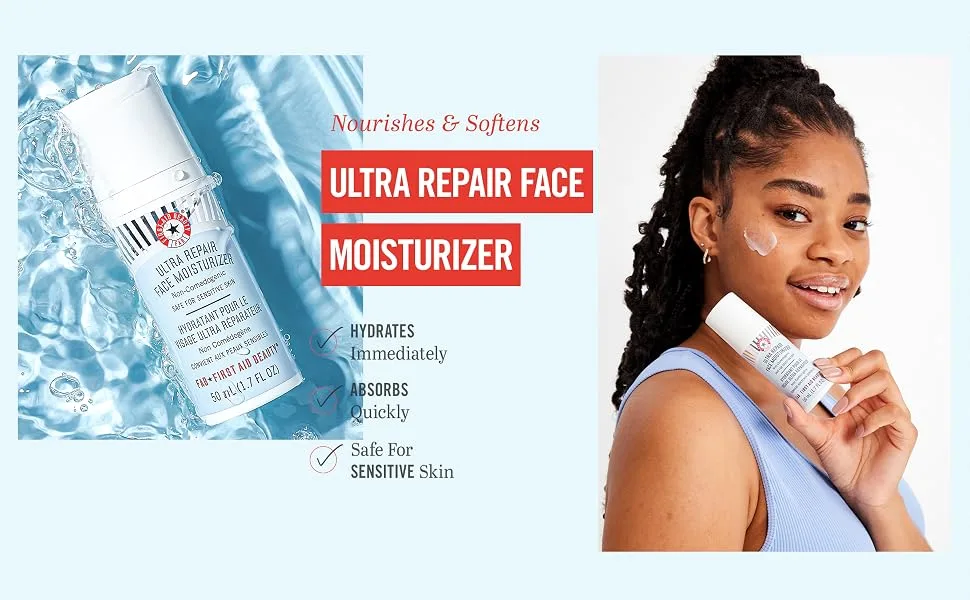 First Aid Beauty Ultra Repair Face Moisturizer   Lightweight  Hydrating Face Lotion for All Skin Types  1.7 Oz - First Aid Beauty