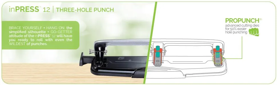 Bostitch Office EZ Squeeze Reduced Effort 3-Hole Punch  12 Sheets  Purple (2105)  1.6 x 3 x 11 - product information 1