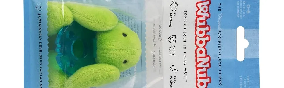 WubbaNub Infant Pacifier - Turtle - WubbaNub green Turtle plush pacifier in pouch packaging