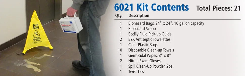 First Aid Only Bodily Fluid Spill Clean Up Kit (6021) - Kit Contents