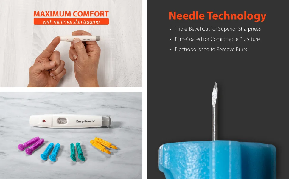 EasyTouch Twist Lancets - 32 G  (100 per Box) - Triple-bevel cut needle