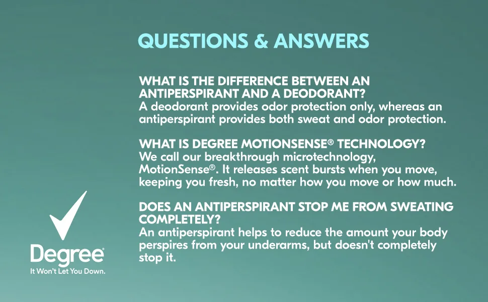 Degree MotionSense Antiperspirant Deodorant Sheer Powder 2.6 oz - Questions and Answers