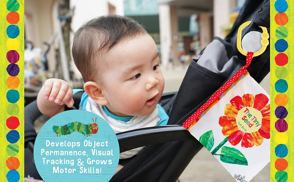 World of Eric Carle  The Very Hungry Caterpillar Tiny Seed Clip-On Soft Book - Develops Object Permanence, Visual Tracking & Grows Motor Skills!