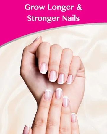 Nutra Nail Invisible Flex Hardener   Instant Protective & Restorative Clear Gel Shield for Brittle  Damaged Nails - image of two hands with clean and healthy french nails and hot pink title