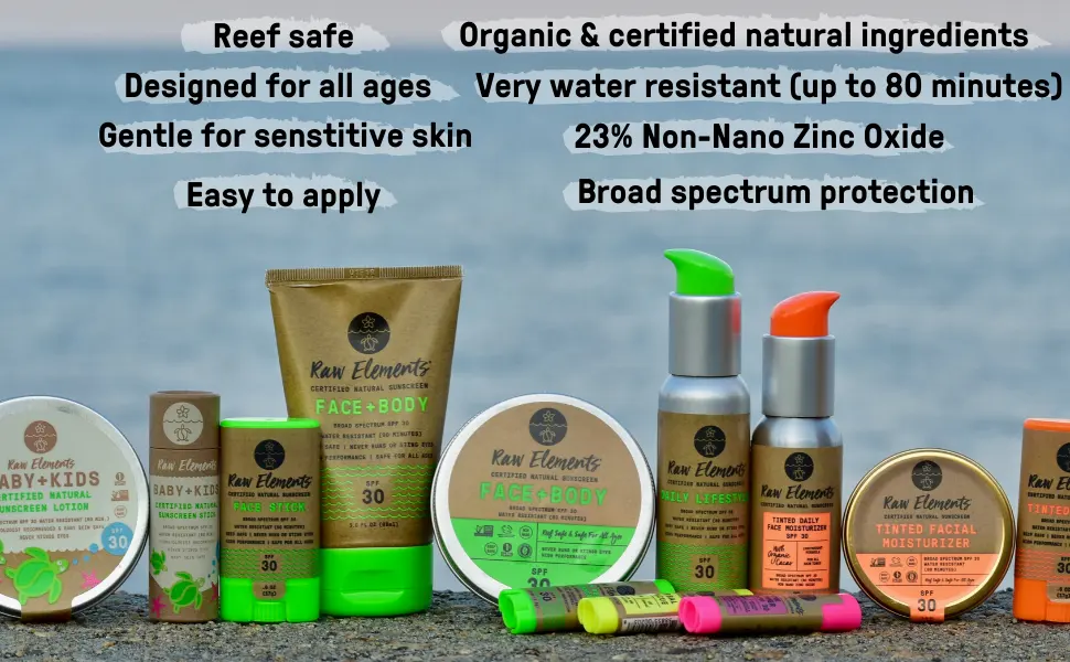 Raw Elements Tinted Face Stick All-Natural Mineral Sunscreen | Non-Nano Zinc Oxide  95% Organic  Very Water Resistant  Reef Safe  Non-GMO  Cruelty Free  SPF 30+  All Ages Safe  Moisturizing  0.5oz - all natural sunscreen biodegradable sunscreen certified natural sunscreen clean plastic sunscreen