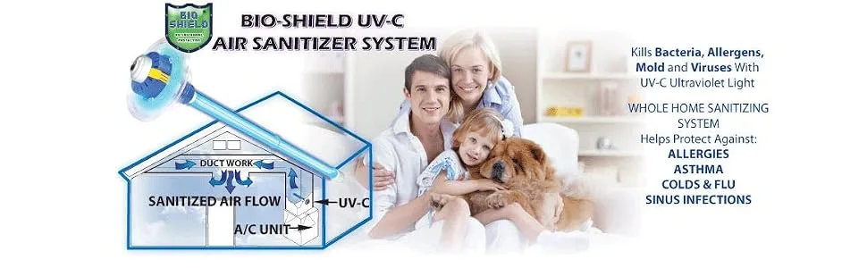 Bio Shield Anti-Microbial Protection UV-C Sanitizer System  Cleans Air of Bacteria  Germs  Mold and Allergens  17-Inch Replacement Lamp  White - product information 1