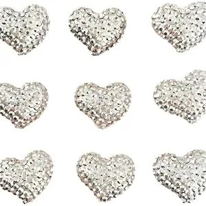 500 x Self Adhesive Pearls Gems 3mm Mini Flat Backed Round Pearls Beads Strips Embellishments (White) - Silver Resin Hearts