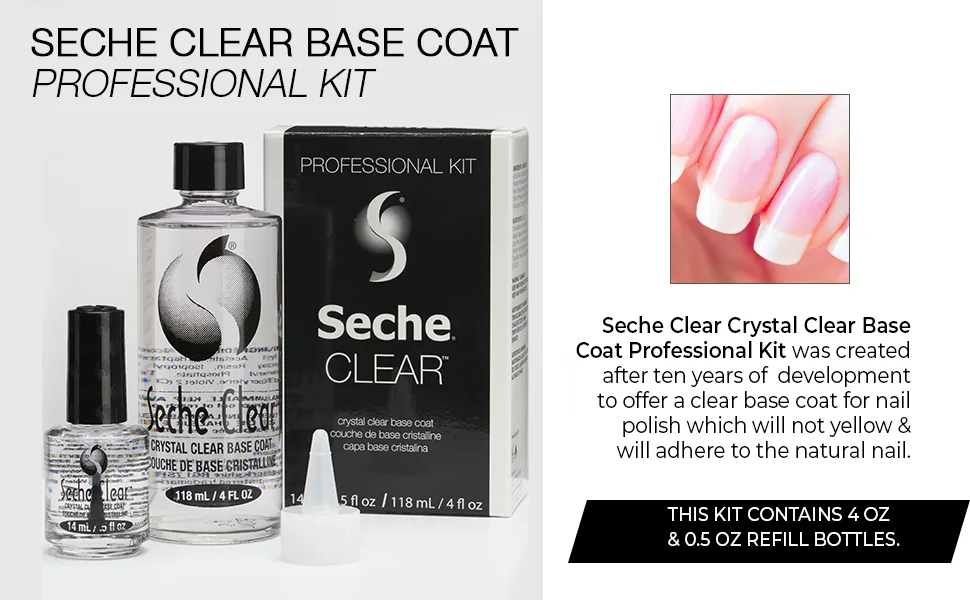 Seche Clear Professional Kit  Crystal Clear Base Coat for Nail Polish  4 oz & 0.5 oz Refill 4 Ounce & 0.5 Ounce Refill - Seche Clear Professional Kit, Crystal Clear Base Coat for Nail Polish, 4 oz & 0.5 oz Refill