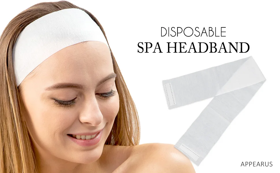 APPEARUS 100 Ct. Disposable Spa Facial Headbands with Convenient Closure Off-white - Disposable Headband with Convenient Hook and Loop Closure