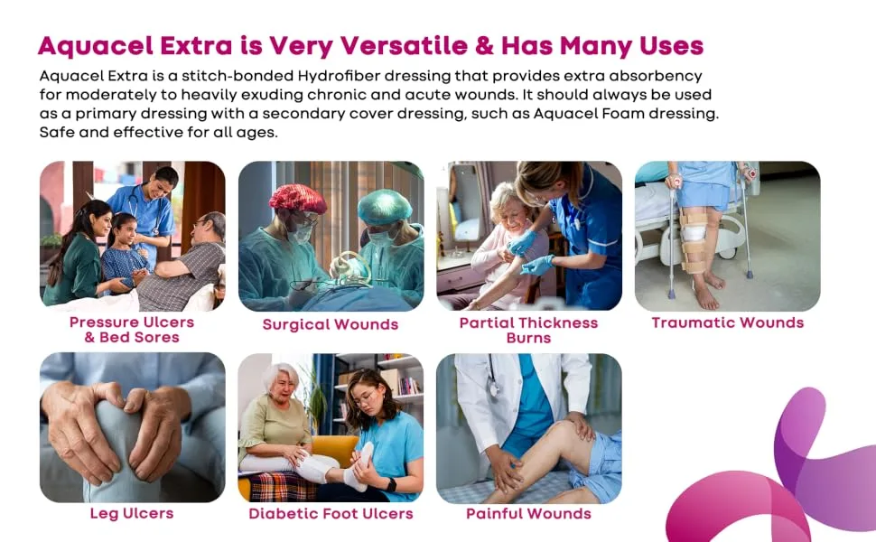 AQUACEL Extra Hydrofiber Two-Dimensional 6x6 Dressing  Soft Absorbent Non-Woven Wound Dressing  420673  Box of 5 - 7 Aquacel Extra Versatile Pictures