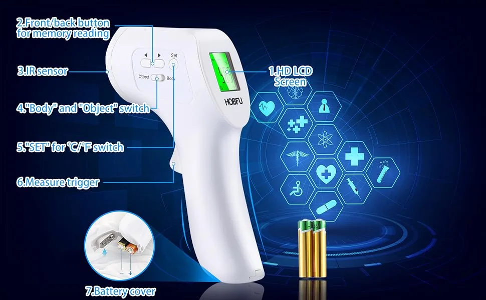 Forehead Thermometer for Adults  Non-Contact Forehead Thermometer for Body Temperature & Surface of Objects Use Thermometer for 1sTemperature Measurement (White) - product information 12