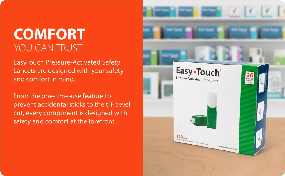 Easy Touch Pressure Activated Safety Lancets - 28g 100 Lancet - B00HRLCDPU - Comfort you can trust